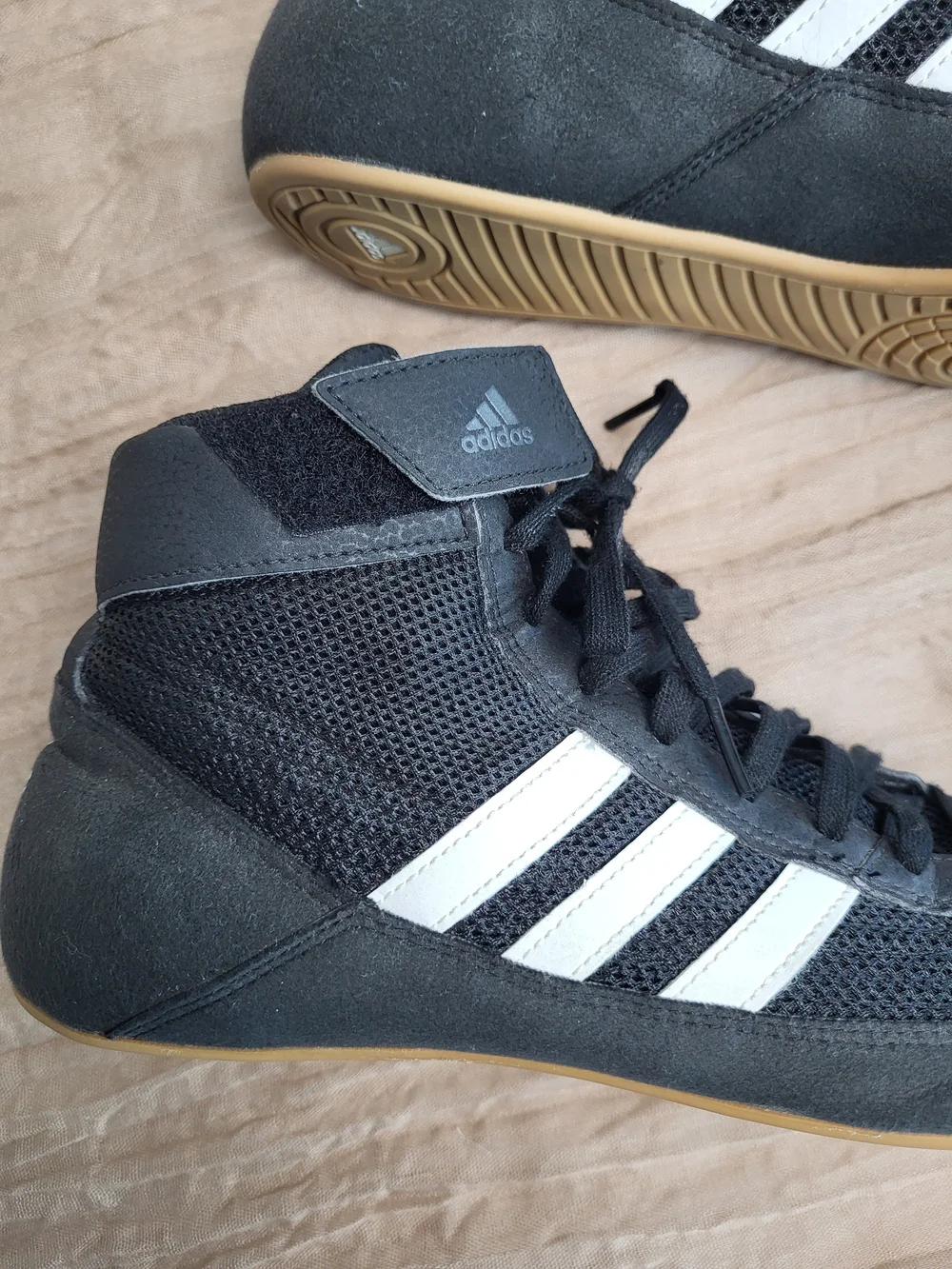 adidas Black and White High-Top Wrestling/Training Sneakers, Size 9